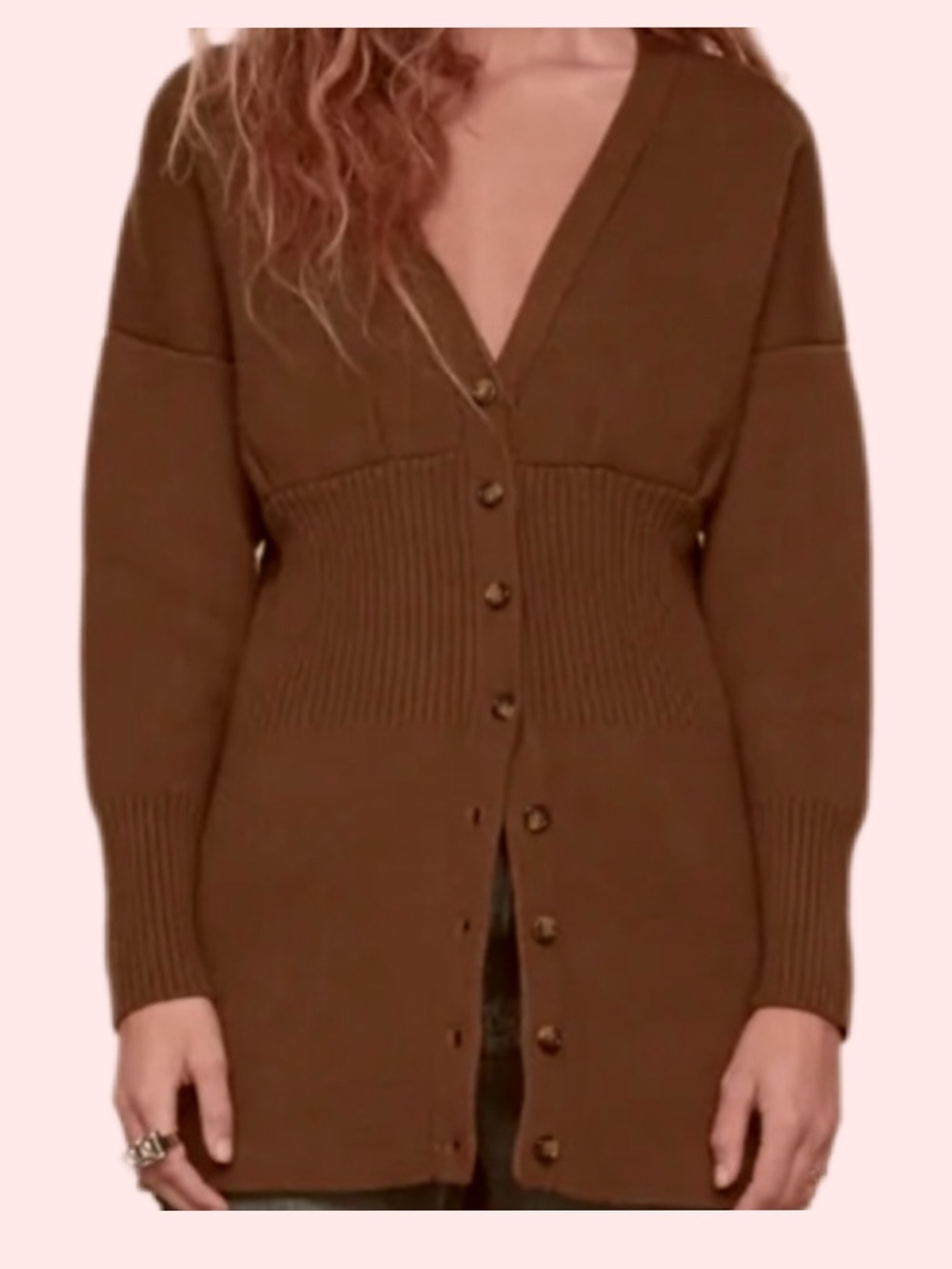 Zara Button-Front Ribbed-Waist Cardigan Dress